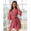 imageEkouaer Women Waffle Robes 34 Sleeve Ruffle Knit Bathrobe Soft Lightweight Knee Length Robe Loungewear SXXLGray Purple