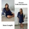 imageEkouaer Women Waffle Robes 34 Sleeve Ruffle Knit Bathrobe Soft Lightweight Knee Length Robe Loungewear SXXLNavy Blue