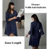 imageEkouaer Women Waffle Robes 34 Sleeve Ruffle Knit Bathrobe Soft Lightweight Knee Length Robe Loungewear SXXLNavy Blue