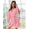imageEkouaer Women Waffle Robes 34 Sleeve Ruffle Knit Bathrobe Soft Lightweight Knee Length Robe Loungewear SXXLPink