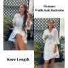 imageEkouaer Women Waffle Robes 34 Sleeve Ruffle Knit Bathrobe Soft Lightweight Knee Length Robe Loungewear SXXLWhite