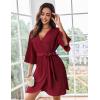 imageEkouaer Women Waffle Robes 34 Sleeve Ruffle Knit Bathrobe Soft Lightweight Knee Length Robe Loungewear SXXLWine Red