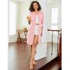 imageEkouaer Womens Zipper Robe 34 Sleeve Ribbed Knit Short Housecoat Lightweight Knee Length Bathrobe with Pockets S3XLLight Pink