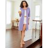 imageEkouaer Womens Zipper Robe 34 Sleeve Ribbed Knit Short Housecoat Lightweight Knee Length Bathrobe with Pockets S3XLLight Purple