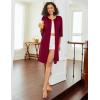 imageEkouaer Womens Zipper Robe 34 Sleeve Ribbed Knit Short Housecoat Lightweight Knee Length Bathrobe with Pockets S3XLWine Red