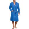 imageEkouaer Mens Robes Lightweight Knit Bathrobe Long Sleeve Kimono Robe V Neck Spa Knee Length Sleepwear with Pockets SXXLBlue