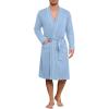 imageEkouaer Mens Robes Lightweight Knit Bathrobe Long Sleeve Kimono Robe V Neck Spa Knee Length Sleepwear with Pockets SXXLLight Blue
