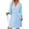 imageEkouaer Waffle Robes for Women Lightweight Knit V Neck 34 Sleeve Kimono Bathrobe with Pockets Soft Sexy Spa Loungewear SXXLArmy Green