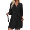 imageEkouaer Waffle Robes for Women Lightweight Knit V Neck 34 Sleeve Kimono Bathrobe with Pockets Soft Sexy Spa Loungewear SXXLBlack