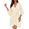 imageEkouaer Women Waffle Robes 34 Sleeve Ruffle Knit Bathrobe Soft Lightweight Knee Length Robe Loungewear SXXLApricot