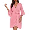imageEkouaer Women Waffle Robes 34 Sleeve Ruffle Knit Bathrobe Soft Lightweight Knee Length Robe Loungewear SXXLPink