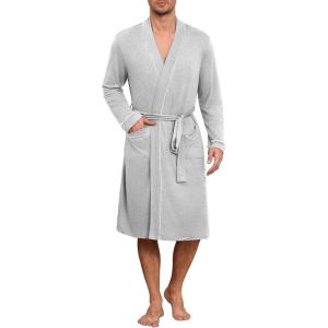 imageEkouaer Mens Robes Lightweight Knit Bathrobe Long Sleeve Kimono Robe V Neck Spa Knee Length Sleepwear with Pockets SXXLLight Gray