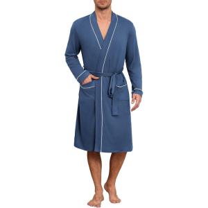 imageEkouaer Mens Robes Lightweight Knit Bathrobe Long Sleeve Kimono Robe V Neck Spa Knee Length Sleepwear with Pockets SXXLOcean Blue