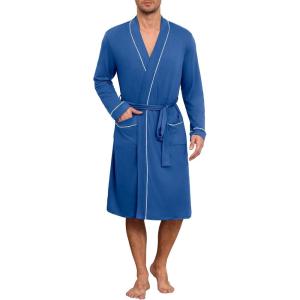 imageEkouaer Mens Robes Lightweight Knit Bathrobe Long Sleeve Kimono Robe V Neck Spa Knee Length Sleepwear with Pockets SXXLRoyal Blue