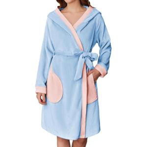 imageEkouaer Womens Robes Knee Length Hooded Bathrobe Cute House Coats with Pockets SXXLLight Blue