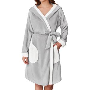 imageEkouaer Womens Robes Knee Length Hooded Bathrobe Cute House Coats with Pockets SXXLLight Gray