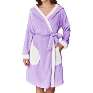 imageEkouaer Womens Robes Knee Length Hooded Bathrobe Cute House Coats with Pockets SXXLLilac