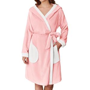 imageEkouaer Womens Robes Knee Length Hooded Bathrobe Cute House Coats with Pockets SXXLPink