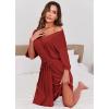 imageEkouaer Short Robes for Women Lightweight Kimono Robes Knit Bathrobe Soft Sleepwear with Pockets SXXLWine Red