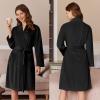 imageEkouaer Women Robe Short Velour Bathrobe Knee Length Warm Plush Robe Long Sleeve Lounge RobeBlack