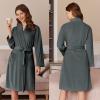 imageEkouaer Women Robe Short Velour Bathrobe Knee Length Warm Plush Robe Long Sleeve Lounge RobeDark Grey Green