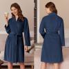 imageEkouaer Women Robe Short Velour Bathrobe Knee Length Warm Plush Robe Long Sleeve Lounge RobeNavy Blue