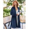 imageEkouaer Women Robe Short Velour Bathrobe Knee Length Warm Plush Robe Long Sleeve Lounge RobeNavy Blue