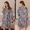 imageEkouaer Women Robe Short Velour Bathrobe Knee Length Warm Plush Robe Long Sleeve Lounge RobeNavy Blue Paisley