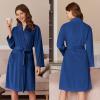 imageEkouaer Women Robe Short Velour Bathrobe Knee Length Warm Plush Robe Long Sleeve Lounge RobeSnorkel Blue