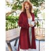 imageEkouaer Women Robe Short Velour Bathrobe Knee Length Warm Plush Robe Long Sleeve Lounge RobeWine Red