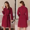 imageEkouaer Women Robe Short Velour Bathrobe Knee Length Warm Plush Robe Long Sleeve Lounge RobeWine Red