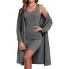 imageEkouaer Robe Sets for Women Sleepwear Rib Knit Bodycon Nightgown with Robes Set 2 Piece Soft Lightweight LoungewearDark Gray