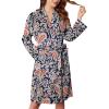 imageEkouaer Women Robe Short Velour Bathrobe Knee Length Warm Plush Robe Long Sleeve Lounge RobeNavy Blue Paisley