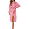 imageEkouaer Womens Robe Long Velvet Bathrobe Fuzzy Soft Warm HouseCoat with Pockets Plush Shawl Collar Full Length SleepwearPink