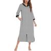 imageEkouaer Zipper Robe for Women 34 Sleeve Lightweight Bathrobe Full Length Housecoats Sleepwear with PocketsLonggrey