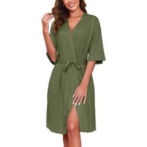 imageEkouaer Short Robes for Women Lightweight Kimono Robes Knit Bathrobe Soft Sleepwear with Pockets SXXLArmy Green