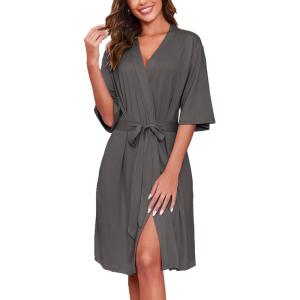 imageEkouaer Short Robes for Women Lightweight Kimono Robes Knit Bathrobe Soft Sleepwear with Pockets SXXLDrak Grey