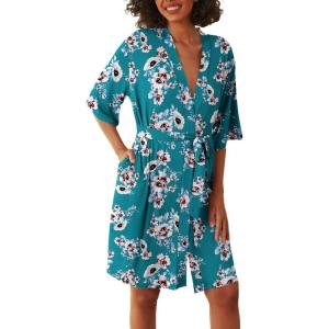 imageEkouaer Short Robes for Women Lightweight Kimono Robes Knit Bathrobe Soft Sleepwear with Pockets SXXLFloral Blue