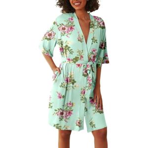 imageEkouaer Short Robes for Women Lightweight Kimono Robes Knit Bathrobe Soft Sleepwear with Pockets SXXLFloral Green