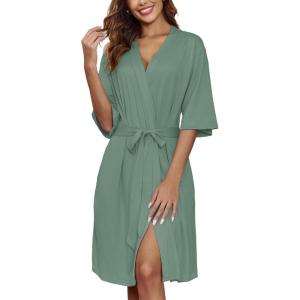 imageEkouaer Short Robes for Women Lightweight Kimono Robes Knit Bathrobe Soft Sleepwear with Pockets SXXLGray Green