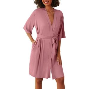 imageEkouaer Short Robes for Women Lightweight Kimono Robes Knit Bathrobe Soft Sleepwear with Pockets SXXLGray Purple