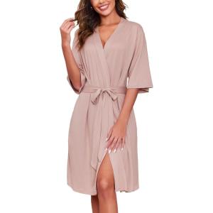 imageEkouaer Short Robes for Women Lightweight Kimono Robes Knit Bathrobe Soft Sleepwear with Pockets SXXLMisty Rose