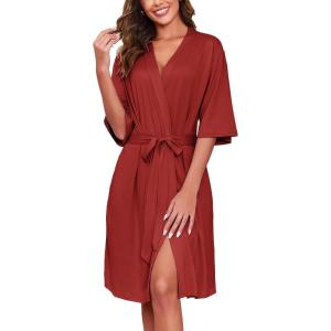 imageEkouaer Short Robes for Women Lightweight Kimono Robes Knit Bathrobe Soft Sleepwear with Pockets SXXLWine Red