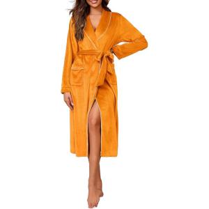 imageEkouaer Womens Robe Long Velvet Bathrobe Fuzzy Soft Warm HouseCoat with Pockets Plush Shawl Collar Full Length SleepwearOrange