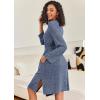 imageEkouaer Robe for Women Ribbed Knit Bathrobe Soft Knee Length Kimono Robes Ladies Sleepwear with Pockets SXXLBlue