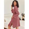 imageEkouaer Robe for Women Ribbed Knit Bathrobe Soft Knee Length Kimono Robes Ladies Sleepwear with Pockets SXXLDark Red