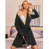 imageEkouaer Women Robe Ribbed Knit Soft Bathrobe Knee Length Robes Stretchy Short Sleepwear with PocketsBlack