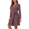 imageEkouaer Women Robe Ribbed Knit Soft Bathrobe Knee Length Robes Stretchy Short Sleepwear with PocketsBurgundy