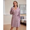 imageEkouaer Women Robe Ribbed Knit Soft Bathrobe Knee Length Robes Stretchy Short Sleepwear with PocketsPurple