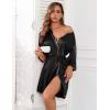 imageEkouaer Women Silk Robes Short Satin Bathrobe 34 Sleeve Kimono Bride Robe Valentines Silky Sleepwear with Pockets SXXLBlack
